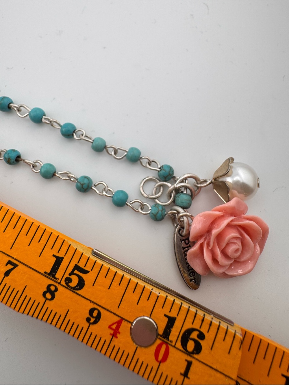 Plunder Turquoise Beaded Charm Necklace Pink Rose Pendant Boho Layered Necklace - Picture 10 of 11